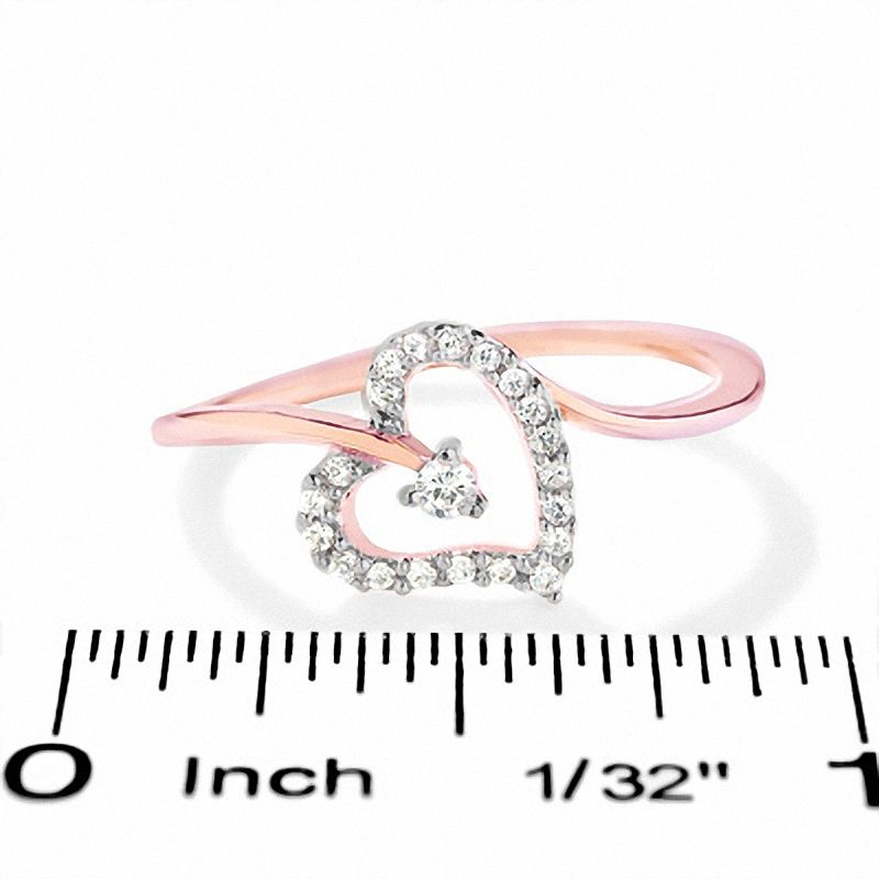 0.16 CT. T.W. Diamond Tilted Heart Ring in 10K Rose Gold