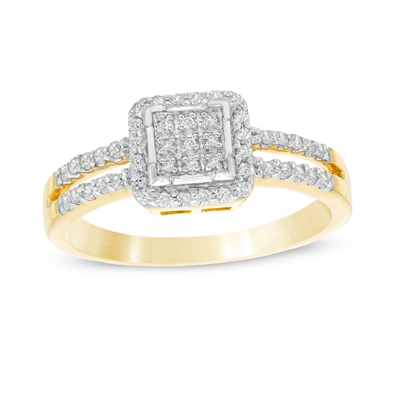 0.25 CT. T.W. Square Multi-Diamond Frame Promise Ring in 10K Gold