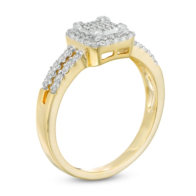 0.25 CT. T.W. Square Multi-Diamond Frame Promise Ring in 10K Gold