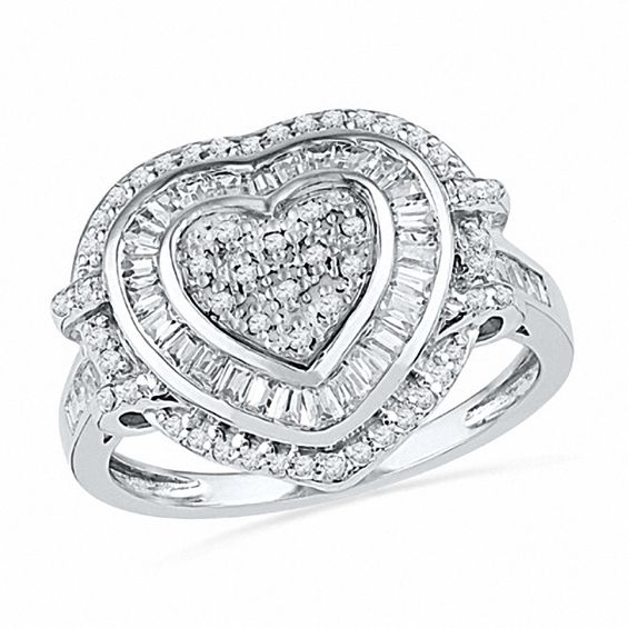 0.62 CT. T.W. Diamond Multi-Row Heart Ring in 10K White Gold