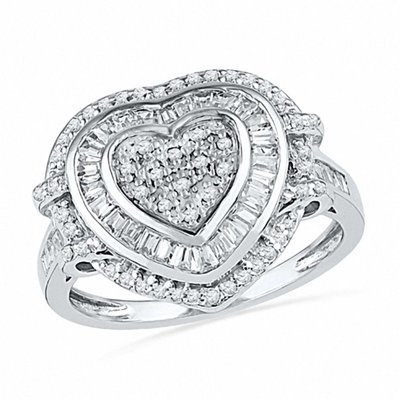 0.62 CT. T.W. Diamond Multi-Row Heart Ring in 10K White Gold|Peoples Jewellers