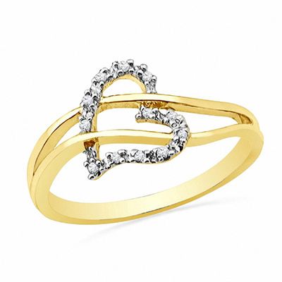 Diamond Accent Heart Split Shank Ring in 10K Gold