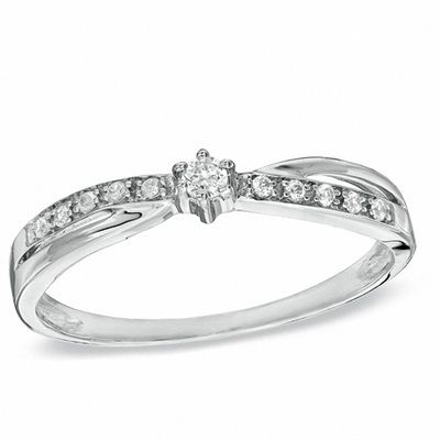 0.10 CT. T.W. Diamond Criss-Cross Promise Ring in 10K White Gold