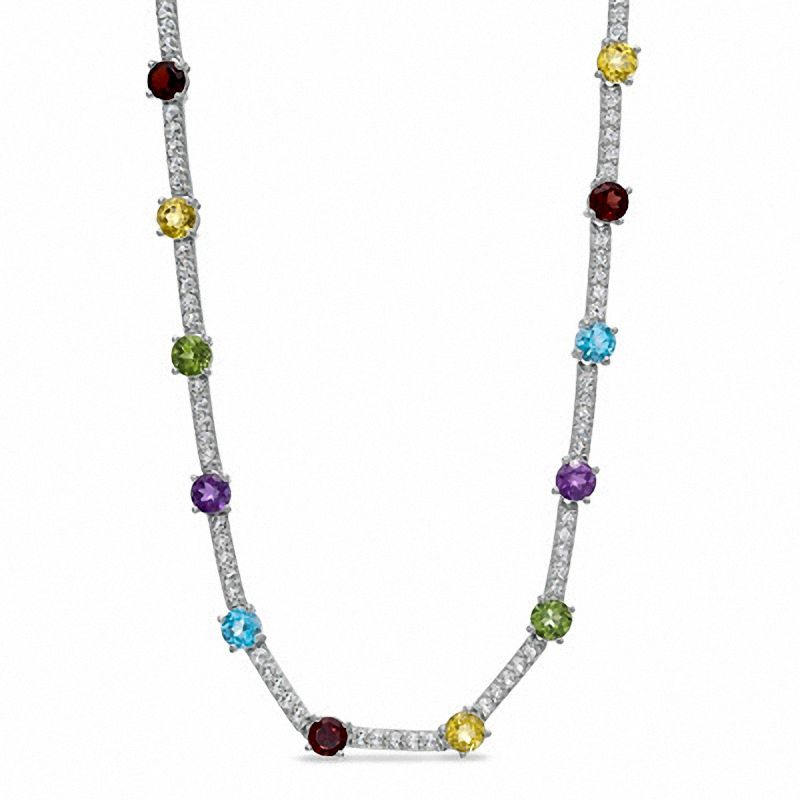 Multi Semi-Precious Gemstone Necklace in Sterling Silver - 17"