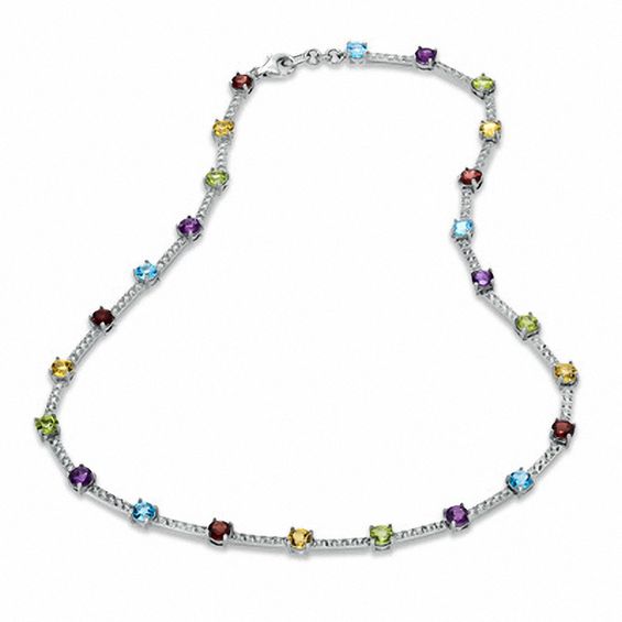 Multi Semi-Precious Gemstone Necklace in Sterling Silver - 17"