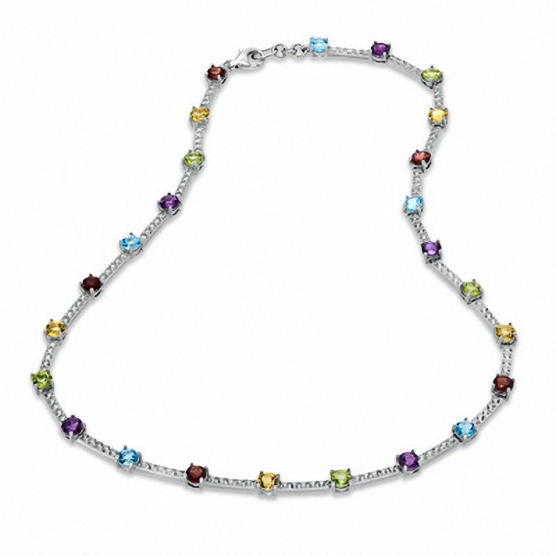 Multi Semi-Precious Gemstone Necklace in Sterling Silver - 17"|Peoples Jewellers