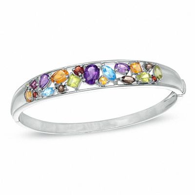 Multi-Gemstone Bangle in Sterling Silver