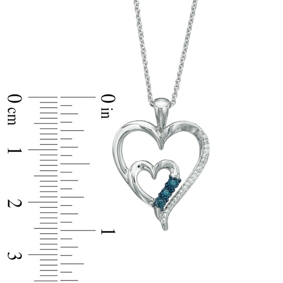 0.09 CT. T.W. Enhanced Blue and White Diamond Double Heart Pendant in Sterling Silver