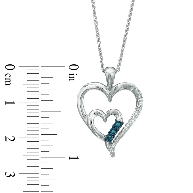 0.09 CT. T.W. Enhanced Blue and White Diamond Double Heart Pendant in Sterling Silver|Peoples Jewellers