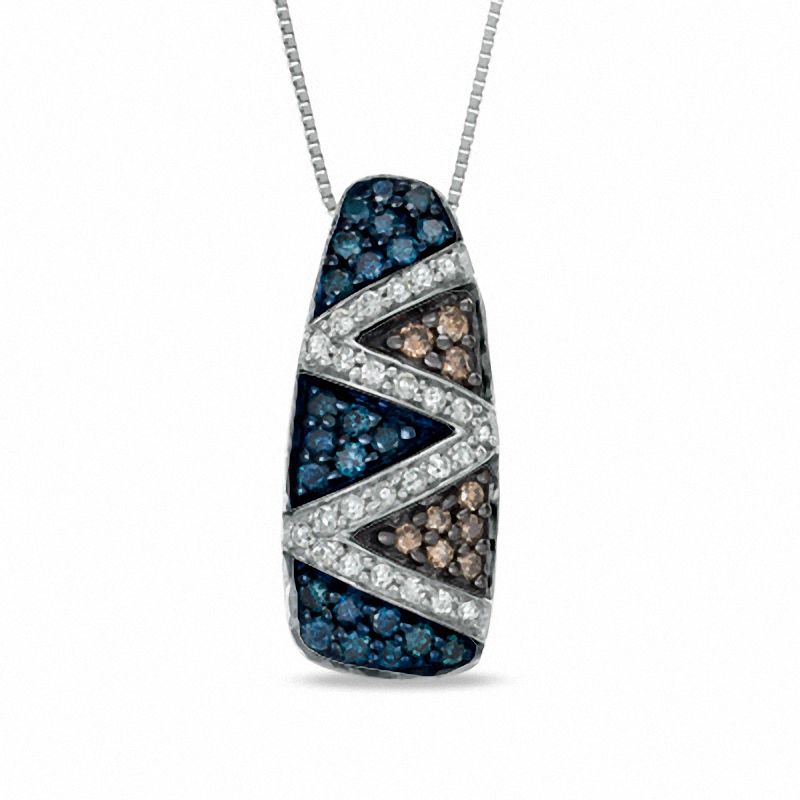 0.49 CT. T.W. Enhanced Blue Champagne and White Diamond Zig-Zag Pendant in 10K White Gold|Peoples Jewellers