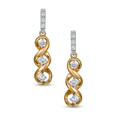 0.21 CT. T.W. Diamond Three Stone Drop Earrings in 10K Two-Tone Gold