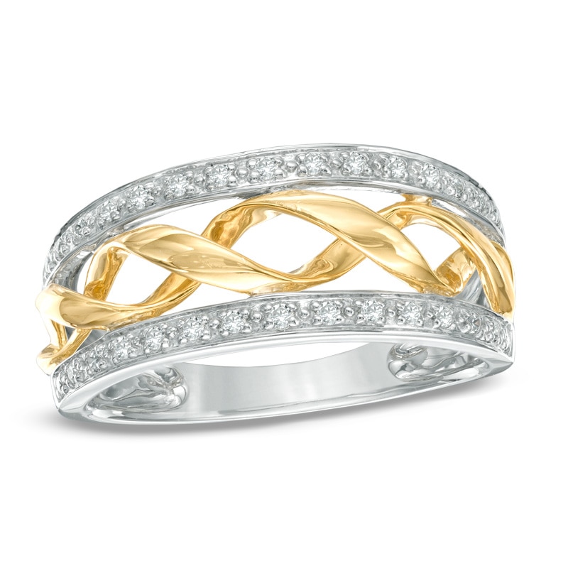 Main Image 1 of 0.15 CT. T.W. Diamond Cascading Stripe Band in 10K Two-Tone Gold