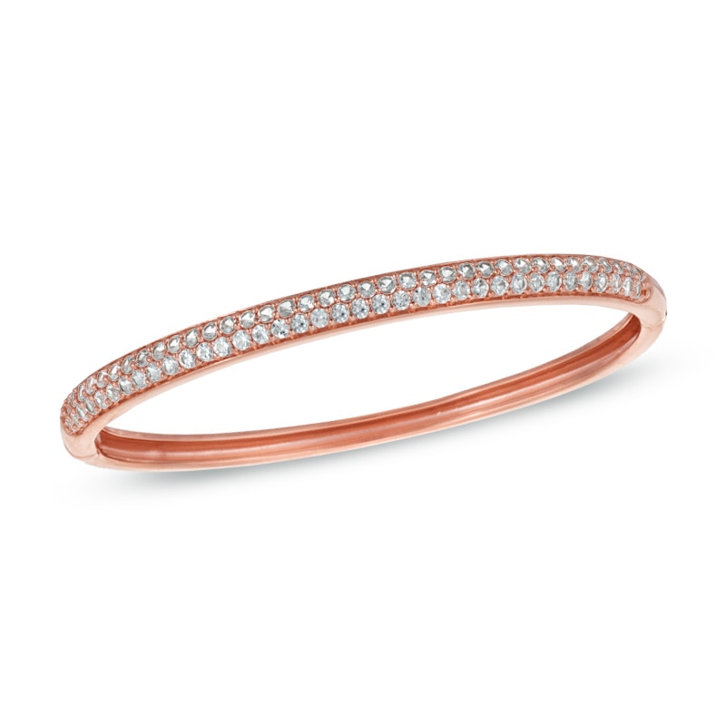 Lab-Created White Sapphire Bangle in Sterling Silver with 14K Rose Gold Plate|Peoples Jewellers