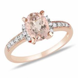 Oval Morganite and 0.07 CT. T.W. Diamond Engagement Ring in Sterling Silver with Rose Rhodium