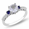 Lab-Created White and Blue Sapphire Three Stone Ring with 0.10 CT. T.W Diamonds in 10K White Gold