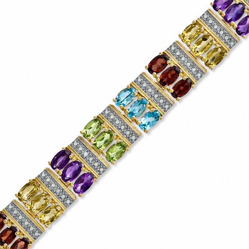 Multi-Gemstone and Diamond Accent Bracelet in Sterling Silver with 18K Gold Plate - 7.25"