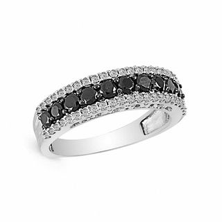 1.00 CT. T.W. Black and White Diamond Stripe Band in 10K White Gold