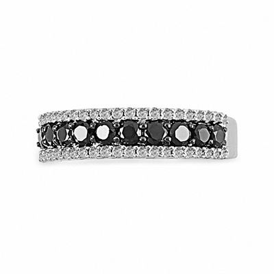 1.00 CT. T.W. Black and White Diamond Stripe Band in 10K White Gold