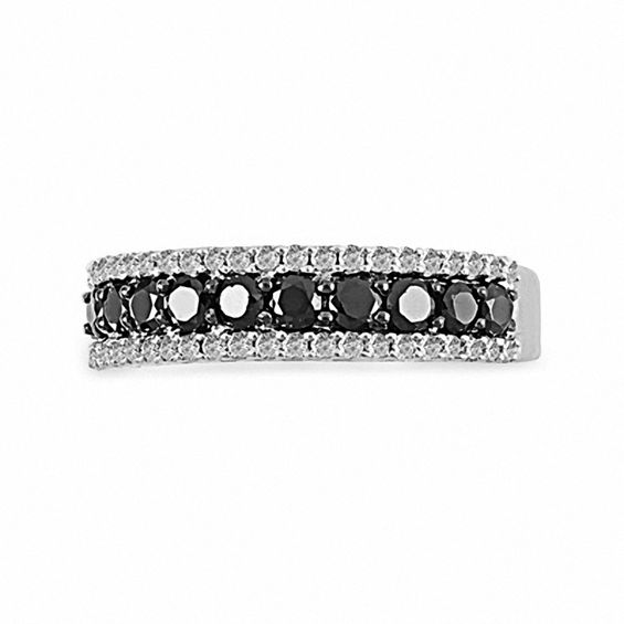 1.00 CT. T.W. Black and White Diamond Stripe Band in 10K White Gold