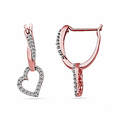 0.25 CT. T.W. Diamond Tilted Heart Drop Earrings in 10K Rose Gold