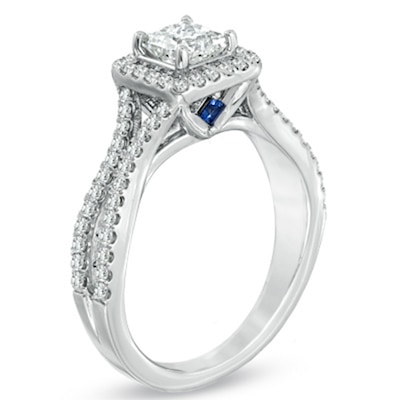 Vera Wang Love Collection 0.95 CT. T.W. Princess-Cut Diamond Split Shank Frame Engagement Ring in 14K White Gold