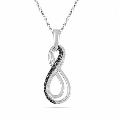 0.20 CT. T.W. Enhanced Black and White Diamond Double Infinity Loop Pendant in Sterling Silver