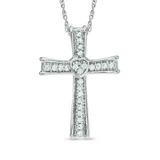 0.12 CT. T.W. Diamond Cross Pendant in Sterling Silver