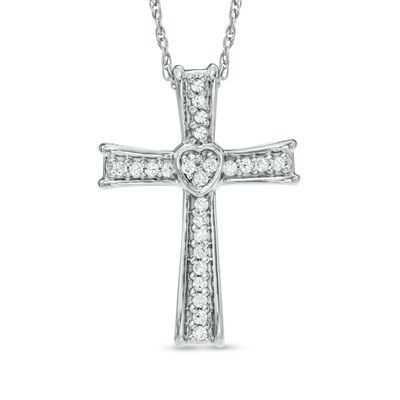 0.12 CT. T.W. Diamond Cross Pendant in Sterling Silver