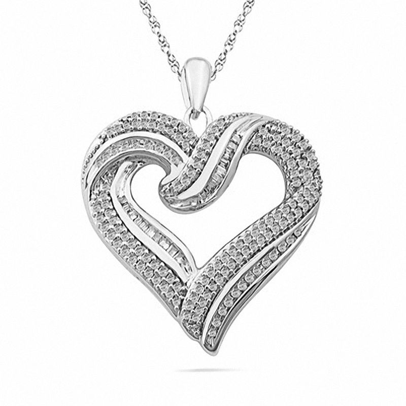 1.00 CT. T.W. Diamond Multi-Row Heart Pendant in Sterling Silver|Peoples Jewellers