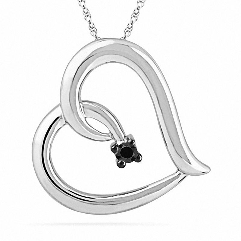 Black Diamond Accent Solitaire Heart Pendant in Sterling Silver|Peoples Jewellers