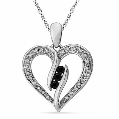 0.25 CT. T.W. Enhanced Black and White Diamond Heart Pendant in Sterling Silver