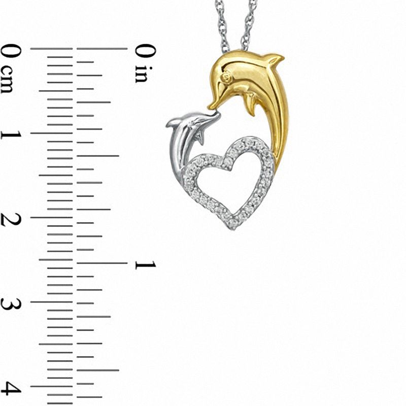 0.12 CT. T.W. Diamond Kissing Dolphins Heart Pendant in Sterling Silver with 14K Gold Plate|Peoples Jewellers