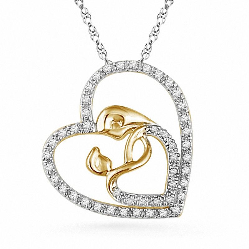 0.20 CT. T.W. Diamond Motherly Love Heart Pendant in Sterling Silver and 14K Gold Plate