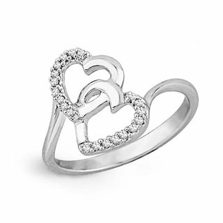 Diamond Accent Double Heart Promise Ring in Sterling Silver