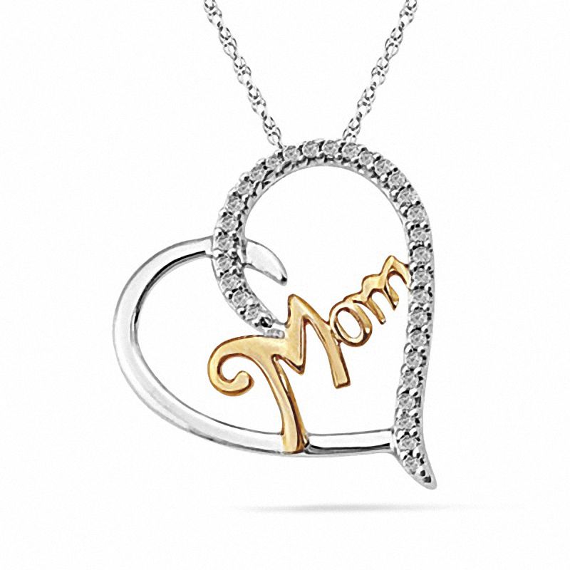 Diamond Accent Heart-Shaped "MOM" Pendant in Two-Tone Sterling Silver