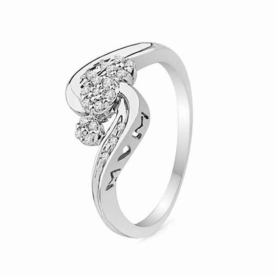 0.12 CT. T.W. Diamond Triple Cluster Mom Ring in Sterling Silver