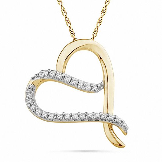 0.12 CT. T.W. Diamond Tilted Heart Pendant in 10K Gold