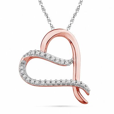 0.12 CT. T.W. Diamond Tilted Heart Pendant in 10K Rose Gold