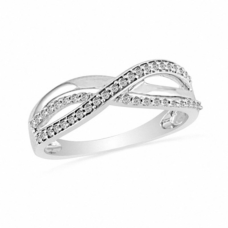 0.20 CT. T.W. Diamond Bypass Split Shank Ring in Sterling Silver|Peoples Jewellers