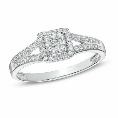 0.25 CT. T.W. Diamond Square Frame Split Shank Promise Ring in Sterling Silver