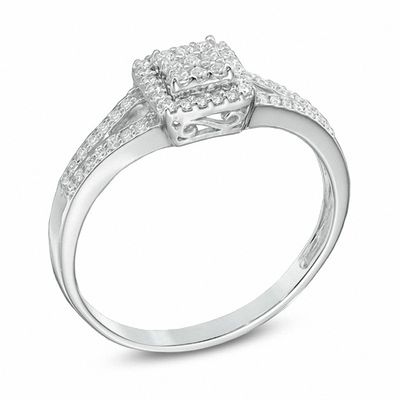 0.25 CT. T.W. Diamond Square Frame Split Shank Promise Ring in Sterling Silver