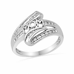0.10 CT. T.W. Diamond &quot;MOM&quot; Bypass Ring in Sterling Silver