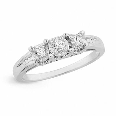 0.16 CT. T.W. Diamond Three Stone Promise Ring in Sterling Silver