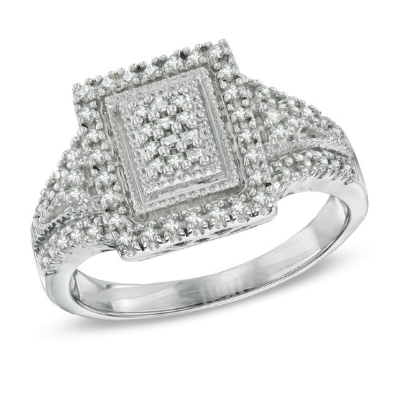 0.33 CT. T.W. Princess-Cut Diamond Rectangular Frame Ring in Sterling ...