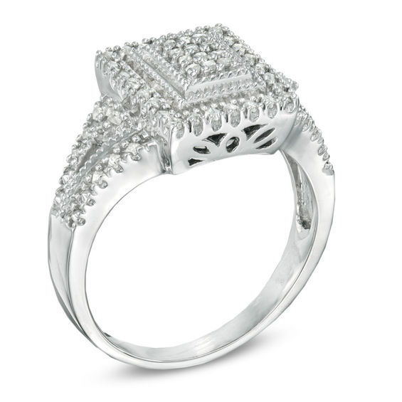 0.33 CT. T.W. Princess-Cut Diamond Rectangular Frame Ring in Sterling Silver