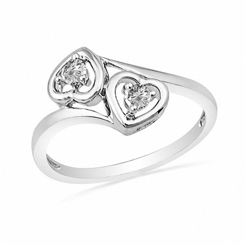 0.14 CT. T.W. Diamond Double Heart Ring in Sterling Silver|Peoples Jewellers