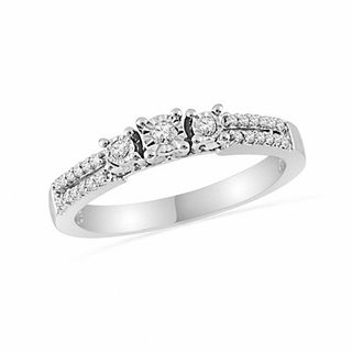 0.16 CT. T.W. Diamond Three Stone Double Row Promise Ring in 10K White Gold