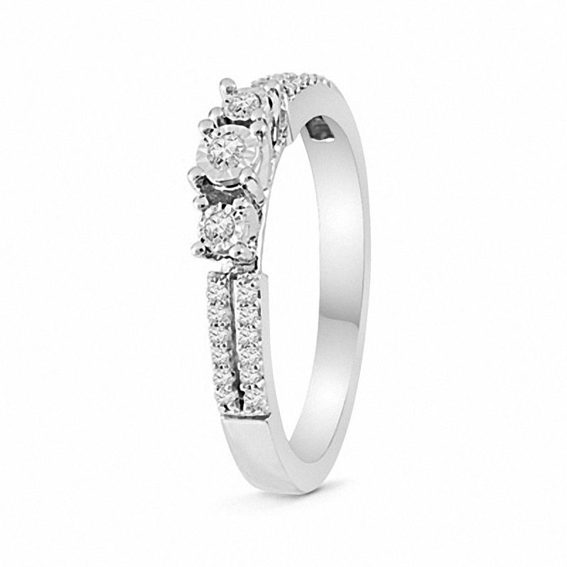 0.16 CT. T.W. Diamond Three Stone Double Row Promise Ring in 10K White Gold|Peoples Jewellers