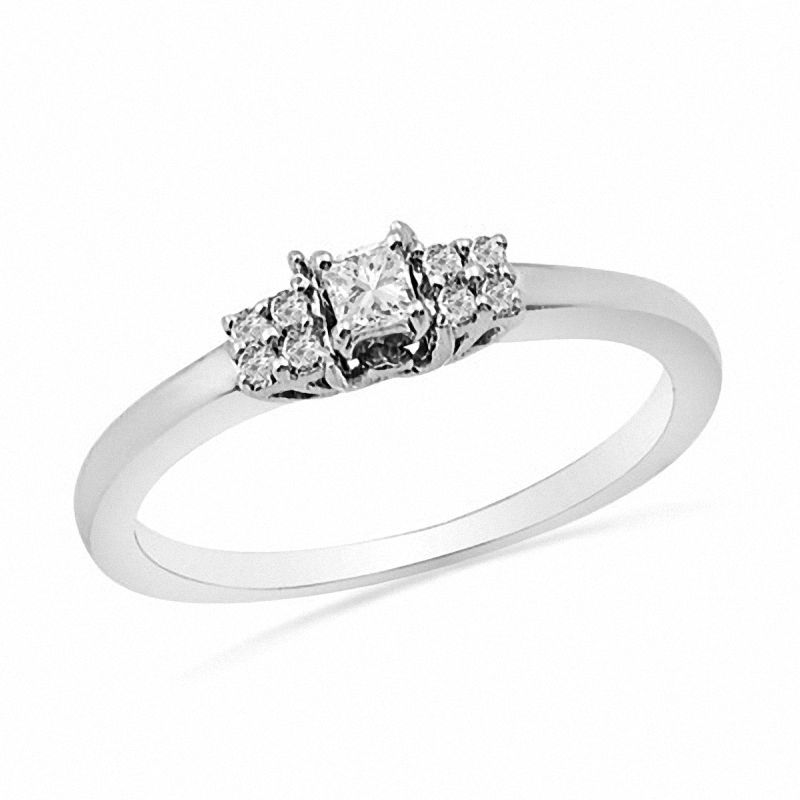 0.16 CT. T.W. Princess-Cut Diamond Three Stone Composite Promise Ring in Sterling Silver|Peoples Jewellers