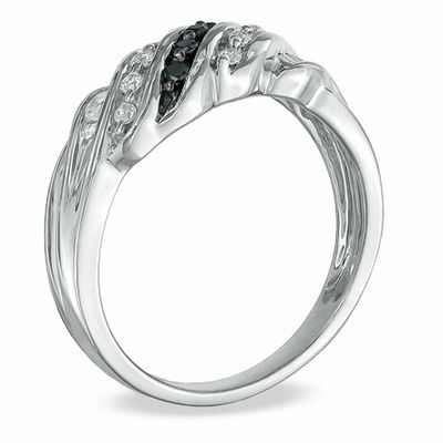 0.25 CT. T.W. Enhanced Black and White Baguette Diamond Slant Ring in Sterling Silver